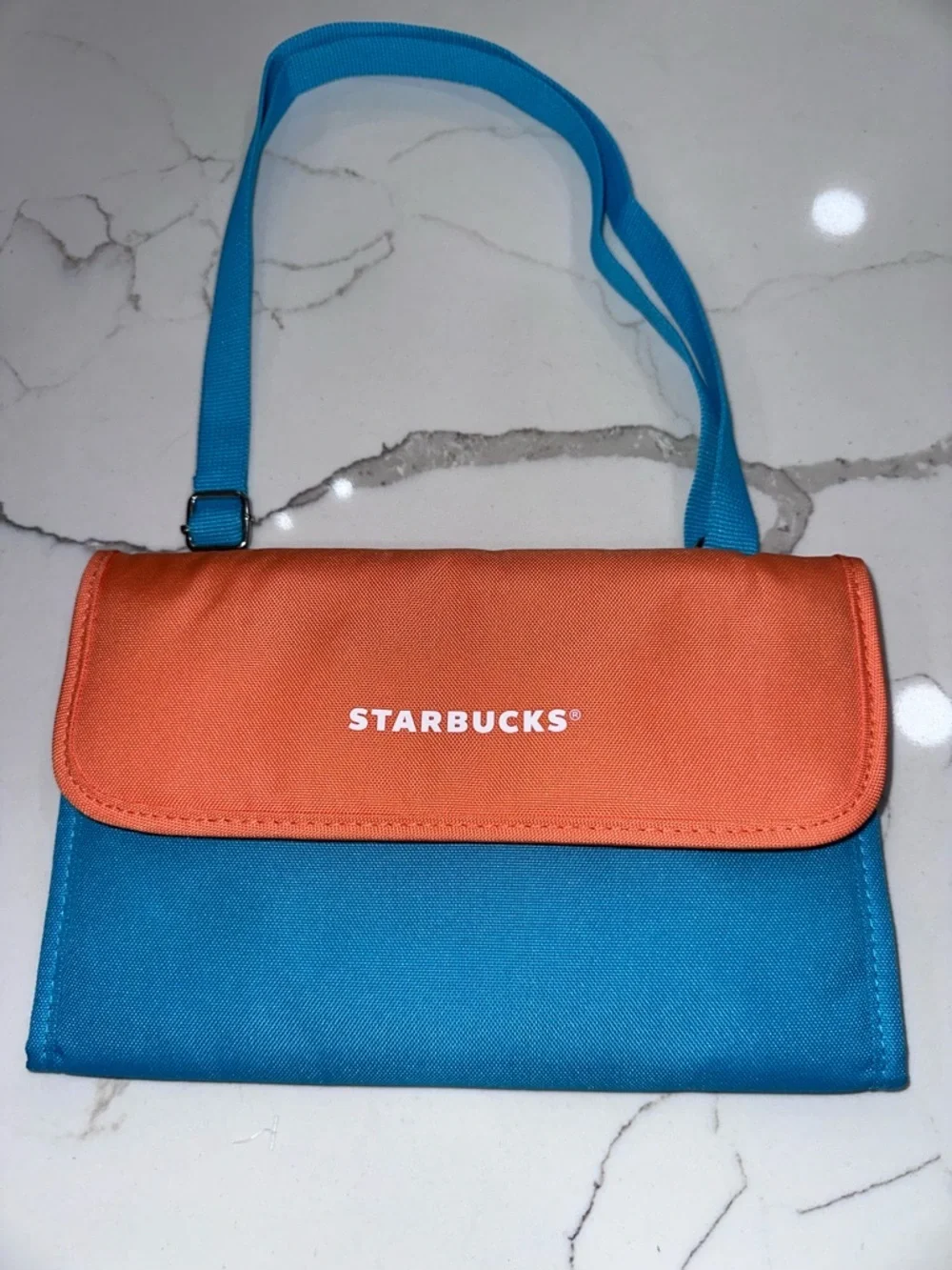 Starbucks Thailand 25th Anniversary Folded Crossbody Bag Blue Orange Summer